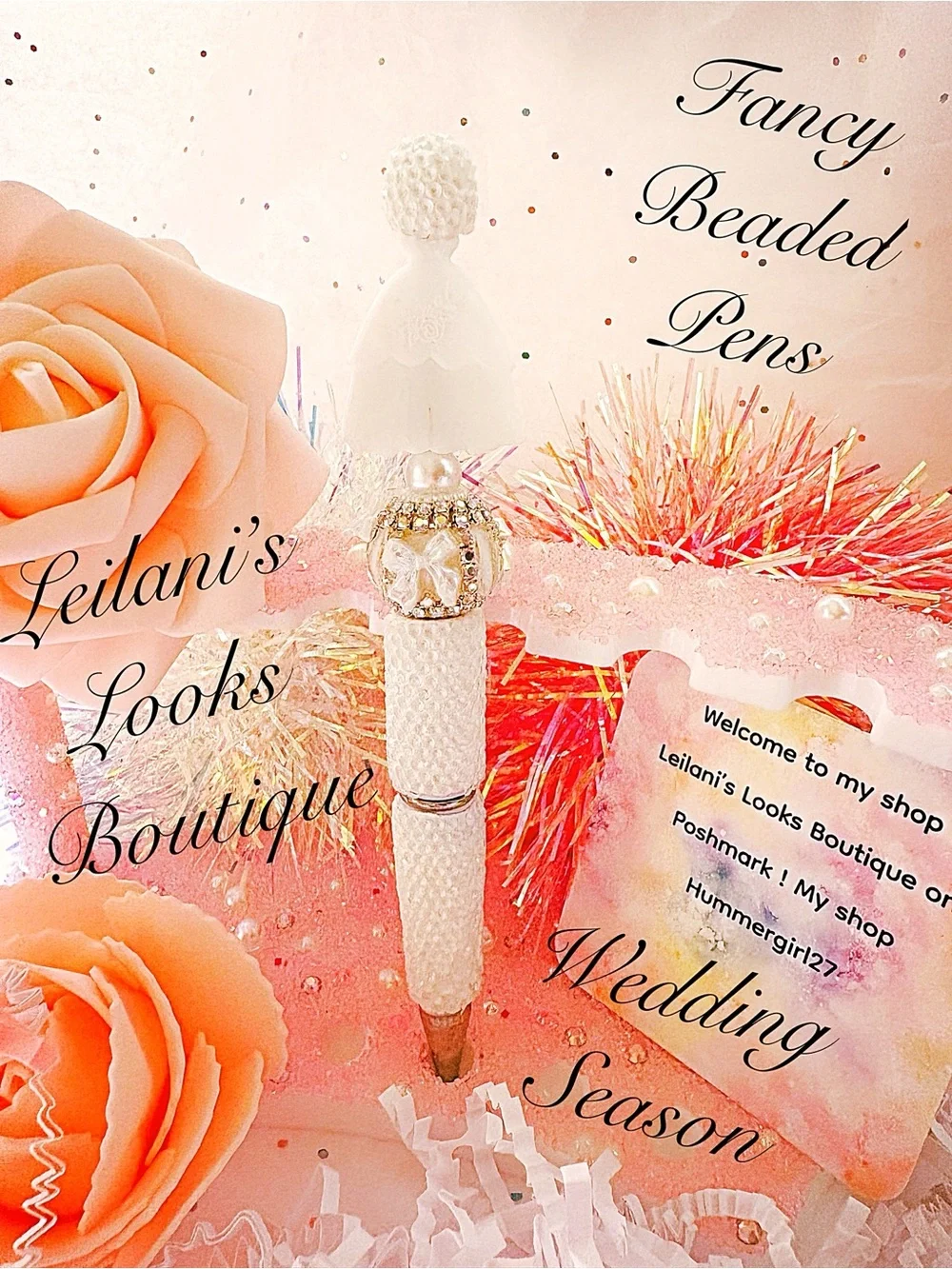 Fancy beaded pen/gifts/white beads/wedding season/bride/